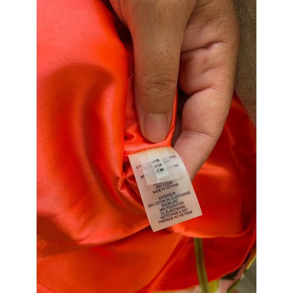 T TAHARI Terry Sheath Summer Dress Sleeveless Floral Bright Lime, Orange, Green, - Picture 9 of 11